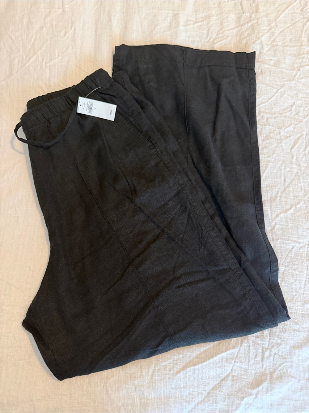 GAP Black Linen Wide-Leg Drawstring Pants